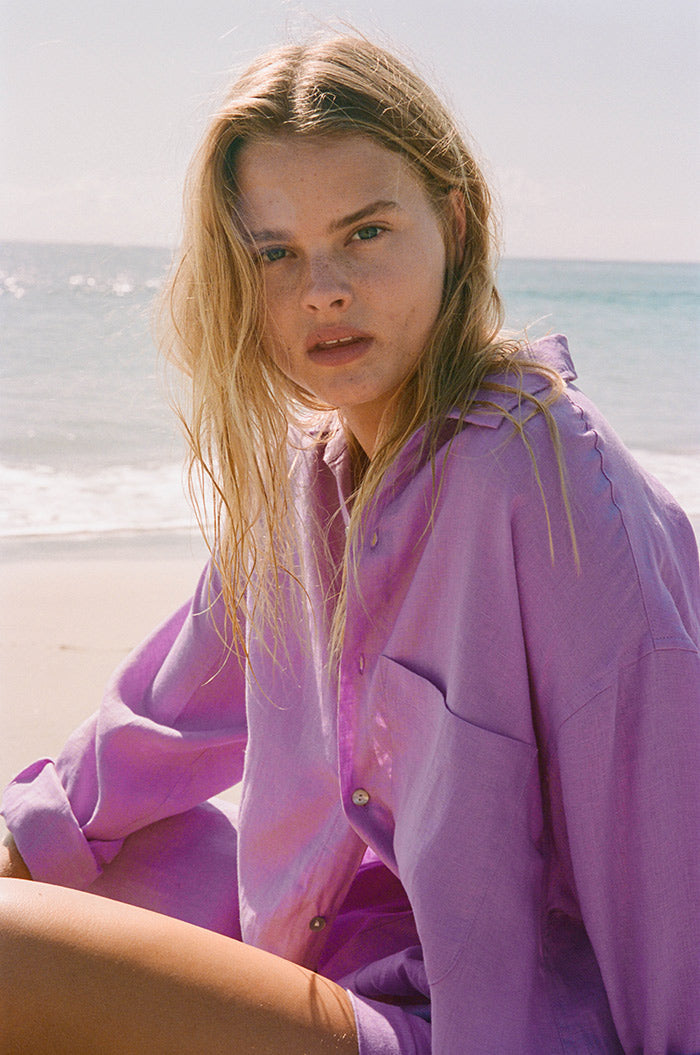 SUMMER Shirt Dress - light purple linen
