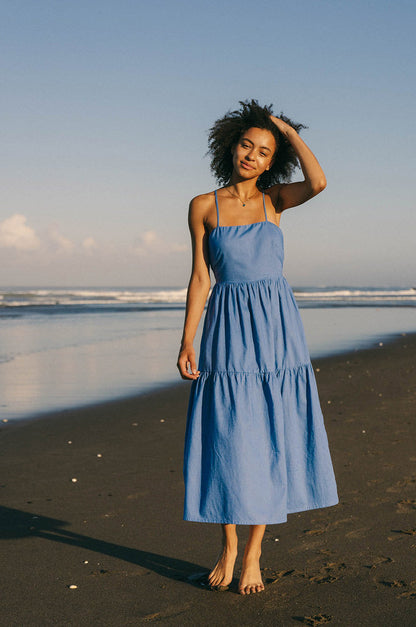 JOIE Midi Dress - cornflower blue linen cotton