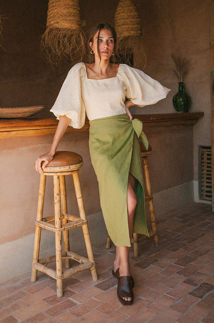 BLISS Wrap Skirt - olive linen