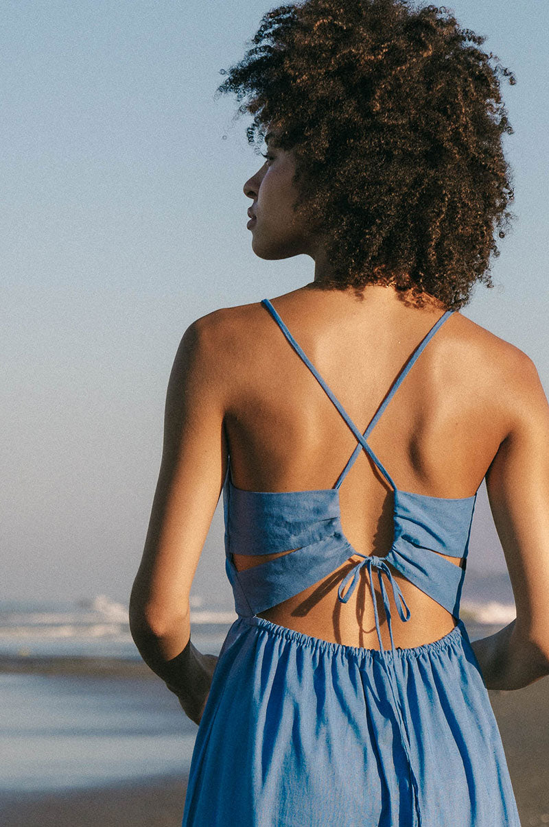 JOIE Midi Dress - cornflower blue linen cotton